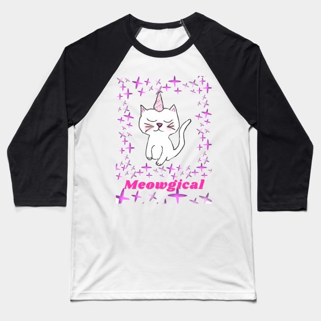 Meowgical cat Baseball T-Shirt by FamilyCurios